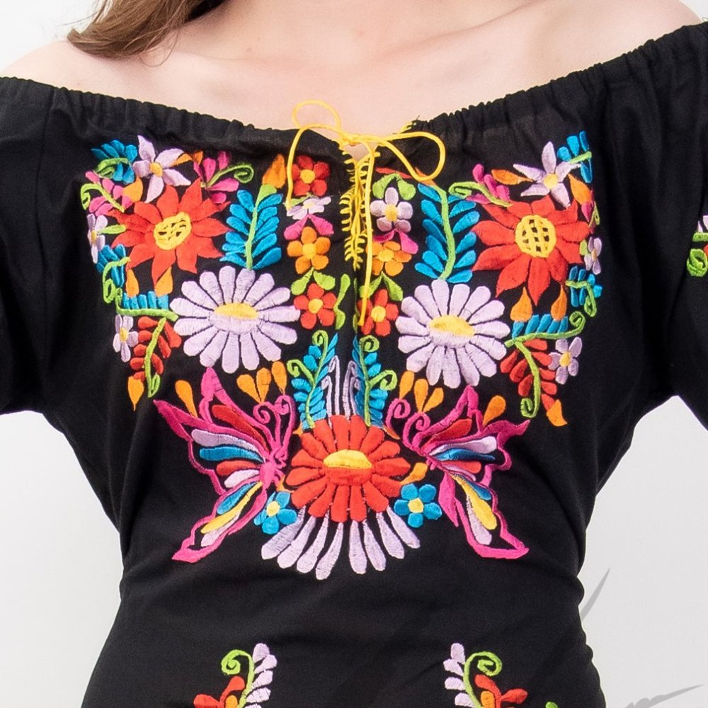 Tecali Mexican Embroidered Pink Dress - Picture 4 of 8